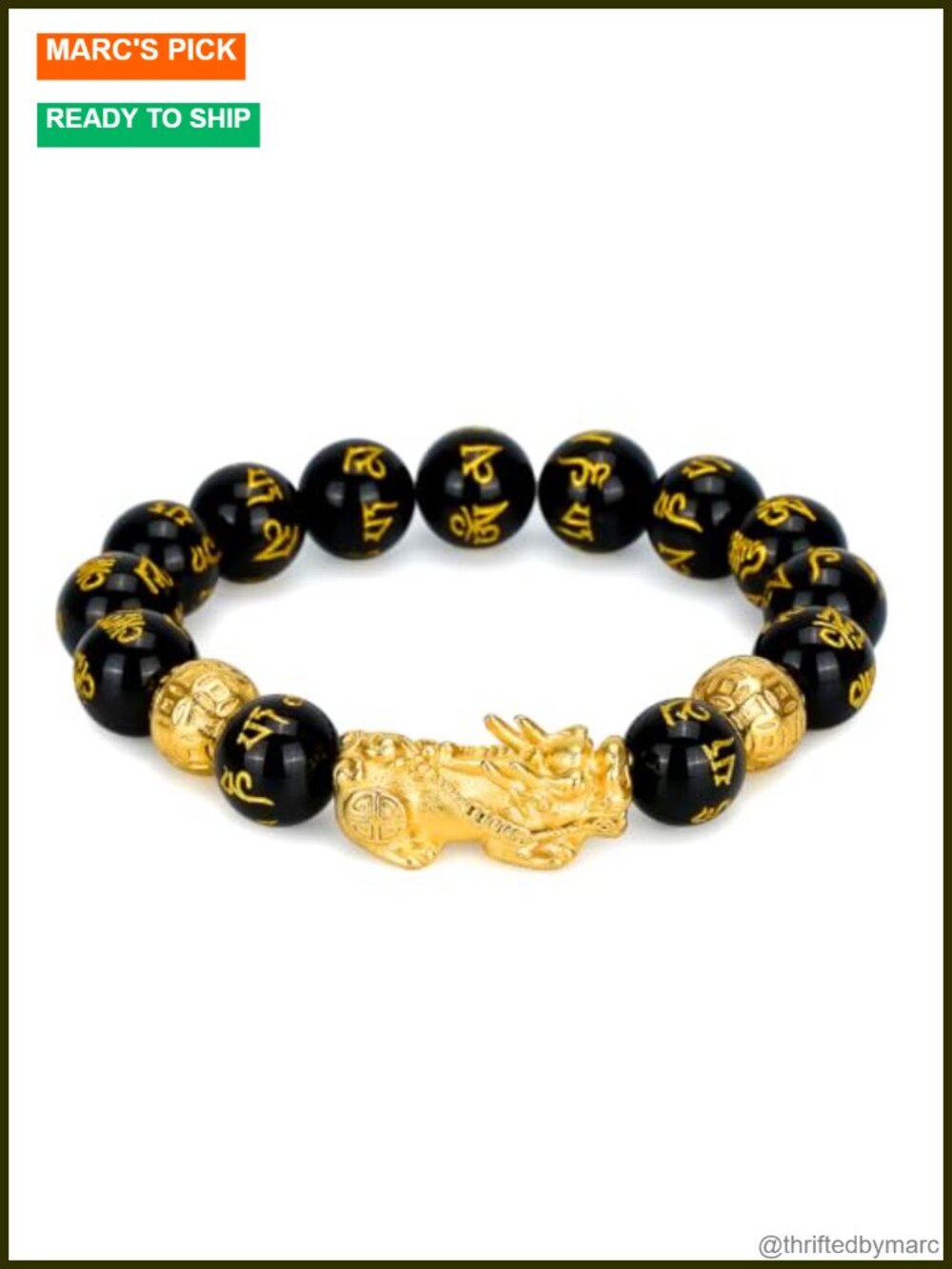 Feng Shui Pixiu Bracelet Black Obsidian Wealth Charm Adjustable